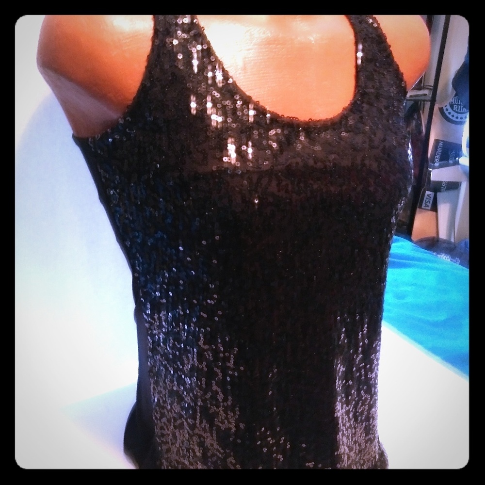 Womens Black Size LP Evening Sequins Tank Top